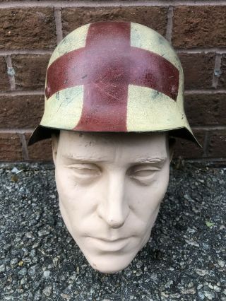 Ww2 - German Helmet - M42 - 56 Liner - Red Cross - Decal - Reissue - Marked