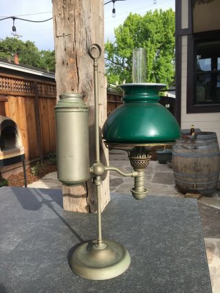 Manhattan Brass Antique Student Lamp Oil Complete and Orginal w Macbeth Pearl 2