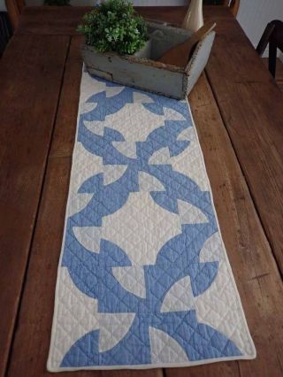 Vintage Cornflower Blue & White Farmhouse Table Quilt Runner 26x13