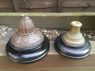 Antique English Victorian Ceramic / Brass Oil Lamp Base X2