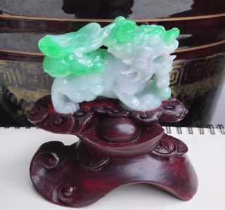 100 Natural Jadeite A Hand - Carved Green 貔貅 Ornaments 613
