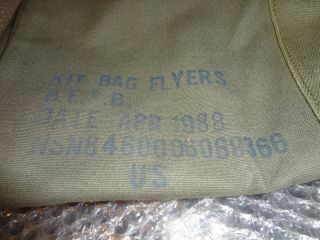 Flight Bag Us Military Od Green Canvas Flyers Aviator Duffel Parachute 1988