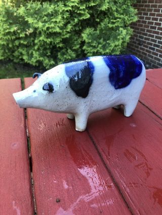 Freehand Decorated Stoneware Pig - Lancaster,  Pa - Crock Clay - Eldreth Pottery