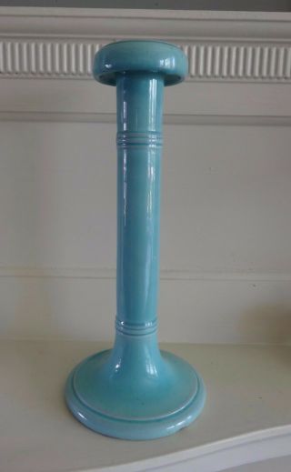 Antique 11 " Signed Salopian Arts And Crafts Turquoise Glazed Ceramic Candlestick