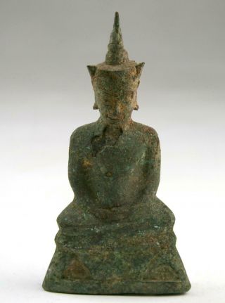 16/17thC Antique Thai Ayutthaya Bronze Figure Crowned Buddha Shakyamuni 2