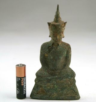 16/17thC Antique Thai Ayutthaya Bronze Figure Crowned Buddha Shakyamuni 6