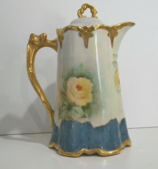 Antique Chocolate Lidded Pot Gold Gilt Hand Painted in USA Roses Fine Porcelain 4