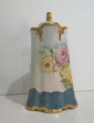 Antique Chocolate Lidded Pot Gold Gilt Hand Painted in USA Roses Fine Porcelain 5