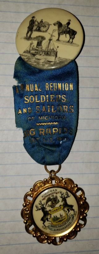 Grand Army Of The Republic Reunion Ribbon Big Rapids Mi September 1913
