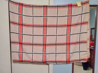 Vintage Blanket Tan & Red Large Size 96 " X 72 " 131