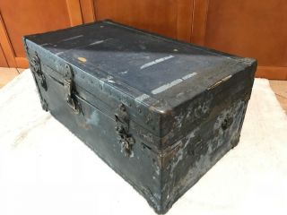 Vintage Antique Steamer Travel Trunk Suitcase Blue Color