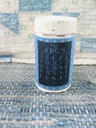 Small Antique Pantry Tin Blue Calico Abc Chart