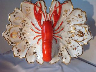 Vintage Porcelain Lobster Handled Divided Serving Dish - Bowl Exc.  Cond.  Germany