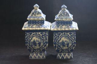1 Pair Antique Blue And White Porcelain Jar Pagoda In Ancient China W30