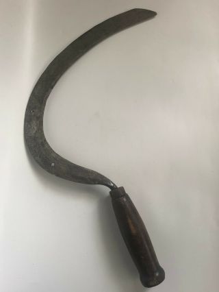 Vintage Scythe Sickle Primitive Farm Tool Curved Blade Wood Handle Grim Reaper