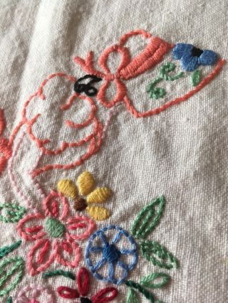 Pretty Vintage Hand Embroidered Crinoline Lady Linen Table Cloth 3