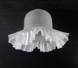 Antique Frosted Glass Lamp Shade With Frilly Scalloped Rims: 17.  5 Cm Wide