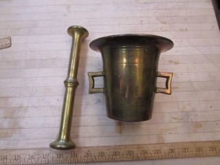 Vintag Solid Brass Mortar and Pestal Apothecary Heavy 3