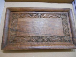 Antique Asian Carved Wood Serpent 13 " X 8 " Tray