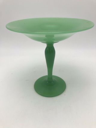 Gorgeous Art Deco Jadeite Green Pedestal Bowl 7 X 7 Footed Delecate