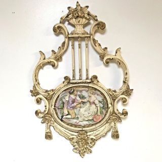 Vintage High Relief Bisque Porcelain Plaque Mounted On Ornate Carved Wood Frame