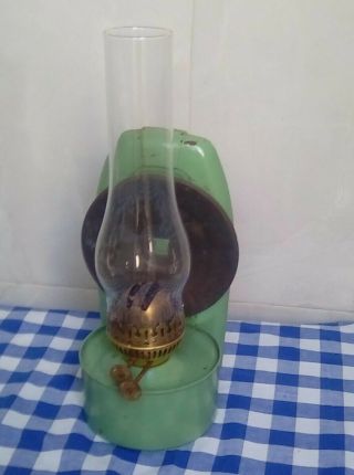 Vintage Wall Mounted Oil Lamp Blue Tin Plate Shabby Chic Rustic