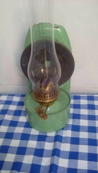 VINTAGE WALL MOUNTED OIL LAMP BLUE TIN PLATE SHABBY CHIC RUSTIC 3