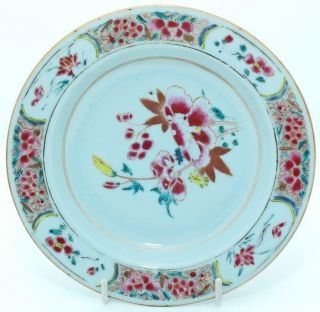 Good Unusual Chinese 18th C Famille Rose Saucer Plate (17cm) 1