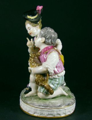 Rare Dresden Figurine Group – Boy and Girl with Dog – Early 20th Century. 2