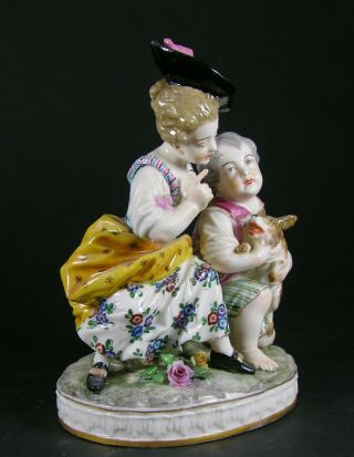 Rare Dresden Figurine Group – Boy and Girl with Dog – Early 20th Century. 5
