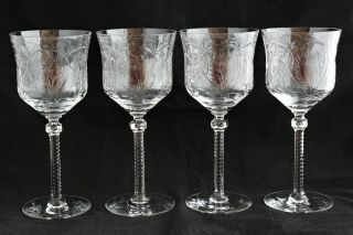 Antique Set 4 Rock Sharpe Crystal Cut Glass Wine Water Goblets