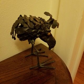 Mid Century Bird Sculpture Signed Lott Artisan Iron