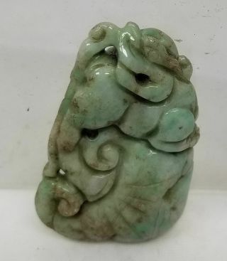 Antique Vintage Chinese Carved Jadeite Jade Pendant Necklace Foo Dog Ruyi