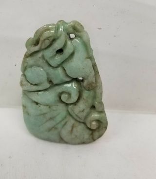 Antique Vintage Chinese Carved Jadeite Jade Pendant Necklace Foo Dog Ruyi 2