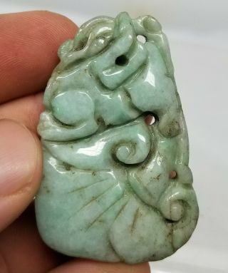 Antique Vintage Chinese Carved Jadeite Jade Pendant Necklace Foo Dog Ruyi 3