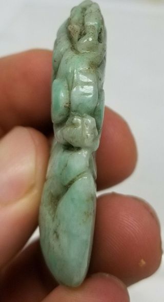 Antique Vintage Chinese Carved Jadeite Jade Pendant Necklace Foo Dog Ruyi 4