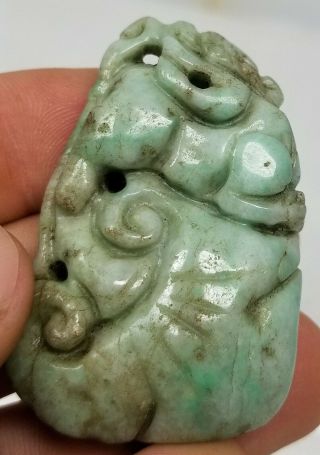 Antique Vintage Chinese Carved Jadeite Jade Pendant Necklace Foo Dog Ruyi 5