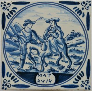 A 19 Century Dutch Delft Delftware Biblical Religious Bible Tile Carreau