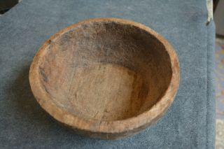 Antique 19th C Round Wooden Treen Treenware Bowl Hand Carved