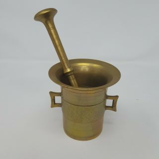 Vintage Solid Brass Mortar And Pestle No.  8 With Handles 5 " Apothecary Herbs