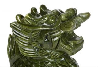 A Pair 100 Natural China Green Jade Carved Fengshui Kylin Qilin Chi - lin Beast 6