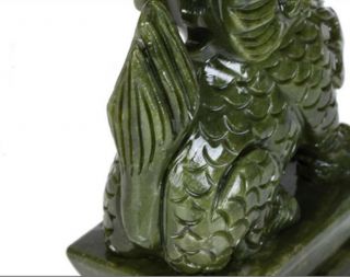 A Pair 100 Natural China Green Jade Carved Fengshui Kylin Qilin Chi - lin Beast 8