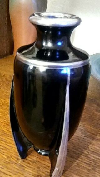 Rare Art Deco Black Glass & Silver Rocket Vase