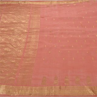 Sanskriti Vintage Pink Saree Pure Silk Fabric Brocade Zari Woven Premium Sari