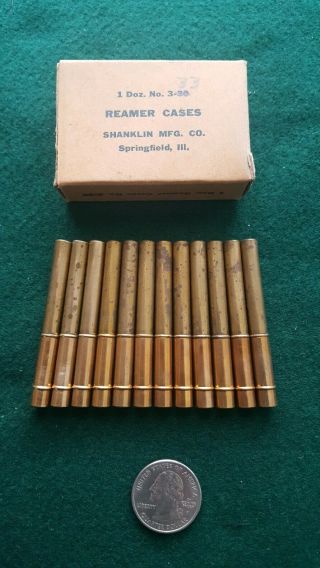 Rare Box 12 Brass Shanklin Mfg Co.  Reamer Cases For Miners Carbine Lamps