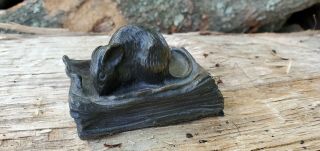 Antique French ART NOUVEAU Mouse On Book Bronze Paperweight 2