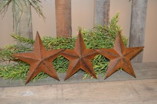 Set Of 3 8 " Rusty Black Barn Stars Metal Tin Primitive Country Rust