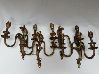 Vintage Ornate Brass Set Of Four Scrolling Wall Lights Lamps French Rococo Style