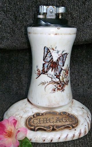 Mid Century Ceramic Standing Table Lighter Butterfly Chicago 5 1/2 Inches