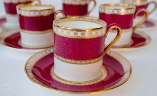 Vintage Set of 7 Seven Bond Shape Wedgwood Ulander Demitasse Cups and Saucers 3